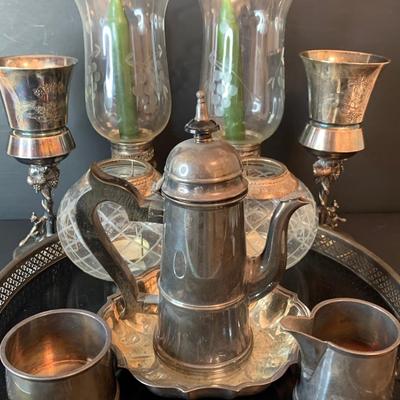 LOT 50R: Newport Sterling Candle Holders,Silver Plate Wine Goblets, Chippendale Int'l &More