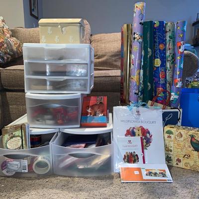 LOT 57R: Plastic Storage Drawers,Gift Wrap & More Lots