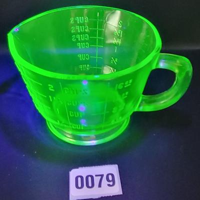 Beautiful Vintage Uranium Glass Measuring Cup and Juicer