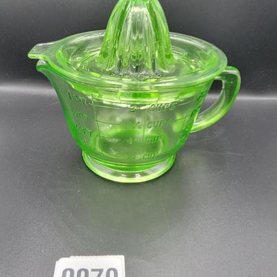 Beautiful Vintage Uranium Glass Measuring Cup and Juicer