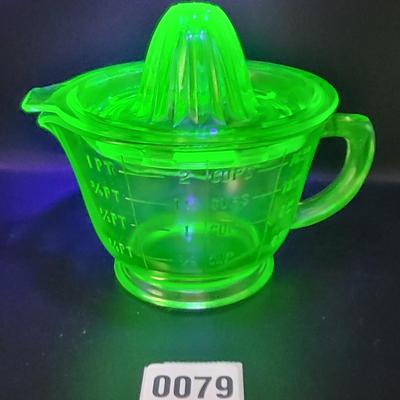 Beautiful Vintage Uranium Glass Measuring Cup and Juicer