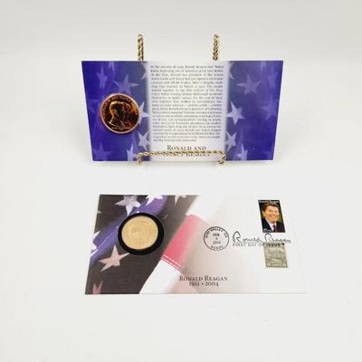RONALD REGAN 1ST DAY ISSUE STAMPS & UNITED MINT COLLECTABLE COINS