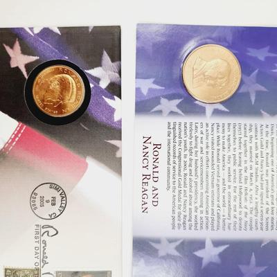 RONALD REGAN 1ST DAY ISSUE STAMPS & UNITED MINT COLLECTABLE COINS