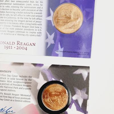 RONALD REGAN 1ST DAY ISSUE STAMPS & UNITED MINT COLLECTABLE COINS