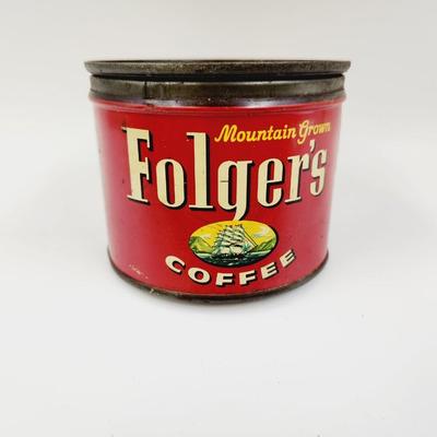 VINTAGE METAL FOLGERS COFFEE CAN