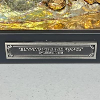 MICHAEL RICKER ~ Limited Edition ~ â€œRunning With Wolvesâ€ Pewter Sculpture ~ New In Box