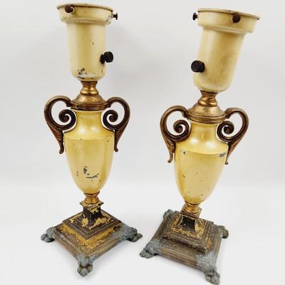 ANTIQUE ART DECO METAL LAMP PAIR
