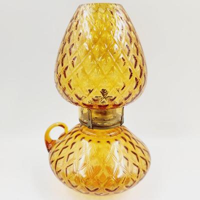 VINTAGE YELLOW DIAMOND CUT OIL LAMP