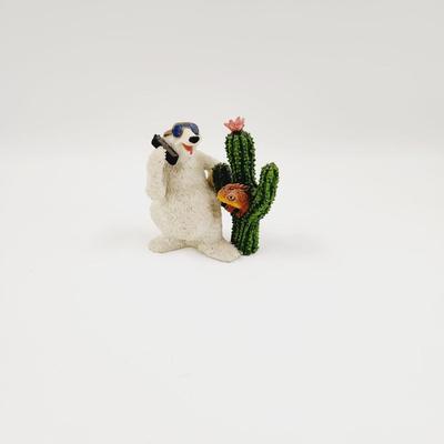 CUTE POLAR BEAR W/ CACTUS FIGURINE