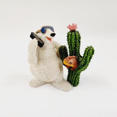 CUTE POLAR BEAR W/ CACTUS FIGURINE