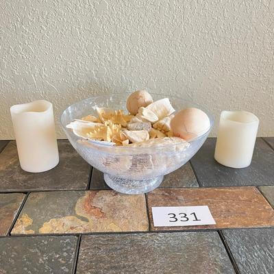 Bowl of sea shells & candles