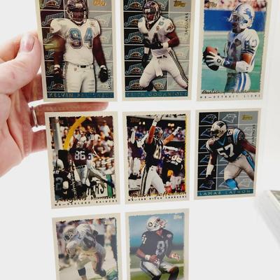 225 COLLECTABLE FOOTBALL CARDS W/ PROTECTIVE SLEEVES