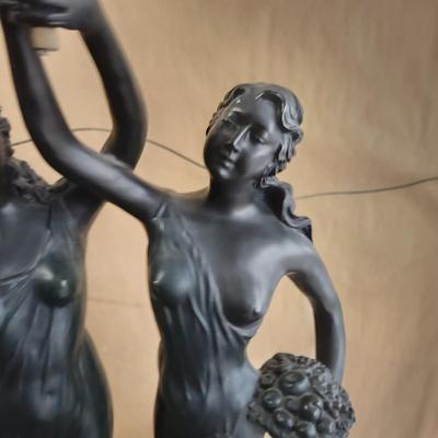 Metal Statue w/ Women Holding Torch