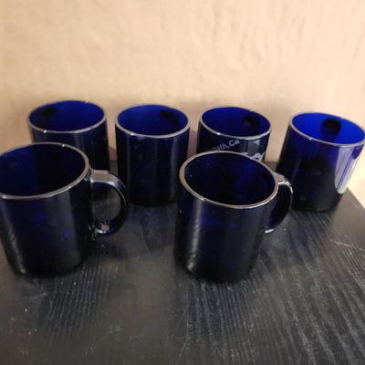 Six Blue glass Mugs