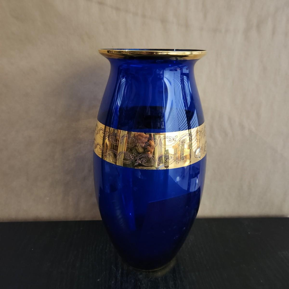 Large blue glass vase