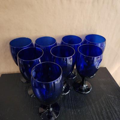 Seven Blue Glass Wine Glasses