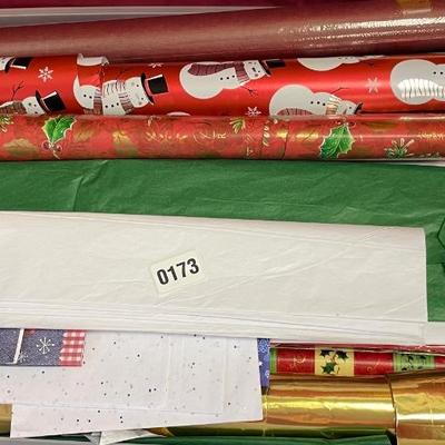 Tote of wrapping paper, bags and tissue paper