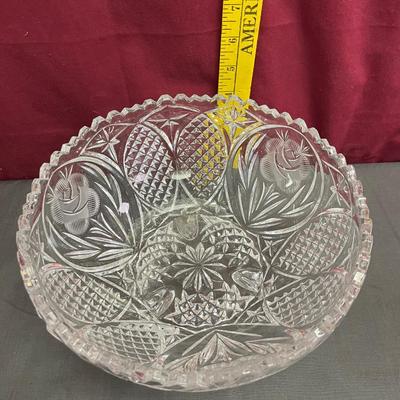 Pressed glass bowl-etched roses/footed pedestal