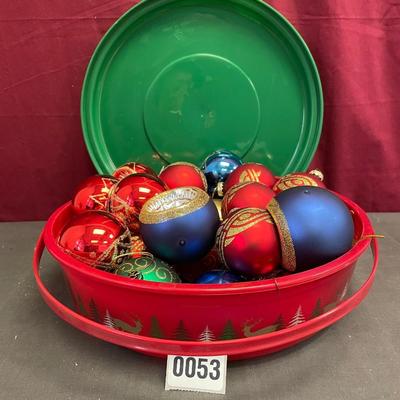 Holiday bulbs in a round storage