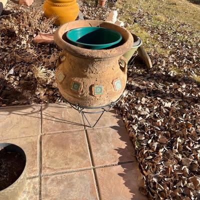 Talavera Style pot on wire stand