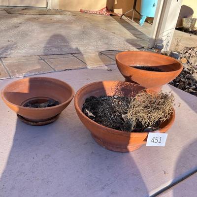 3 Terra Cotta shallow planters