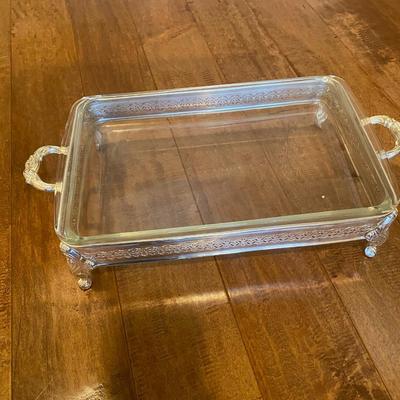 Silver Serving Dish with Lid and Pyrex Dish insert 8