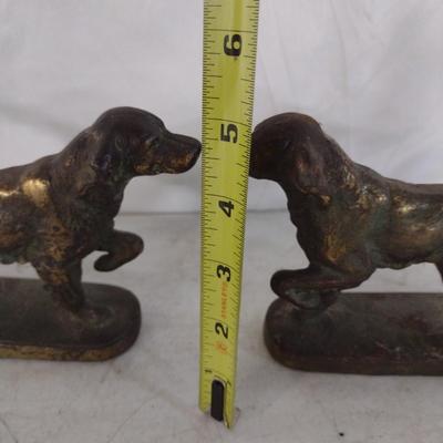 Antique Hubley Solid Brass Hunting Dogs Book Ends