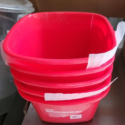 6 Ecolab quart sanitizers buckets