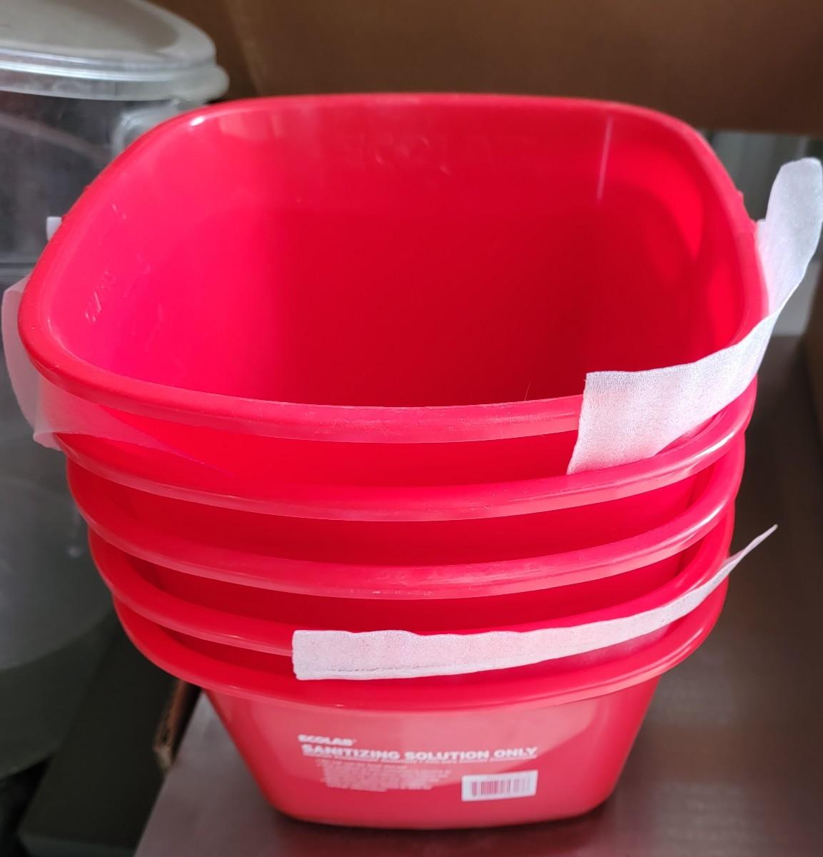 6 Ecolab quart sanitizers buckets