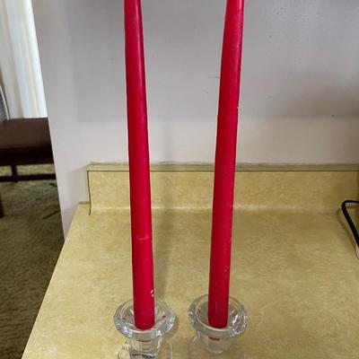 Pair of crystal candle holders & candles