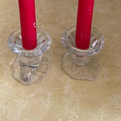 Pair of crystal candle holders & candles