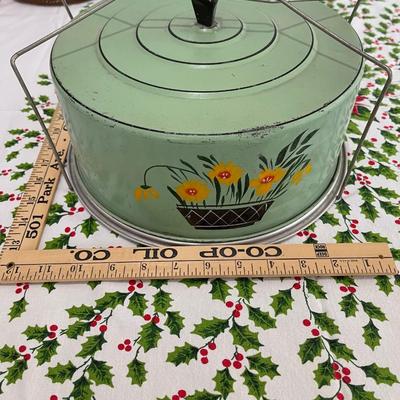 Vtg 40's Retro Green Floral Tin Metal 80 year old Cake Carrier