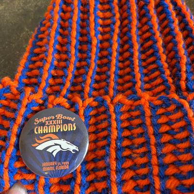2 Stocking caps with Broncos pins
