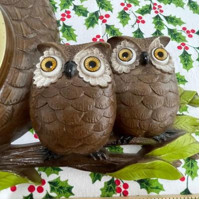 Vintage Kitsch Owl Family Wall Clock
