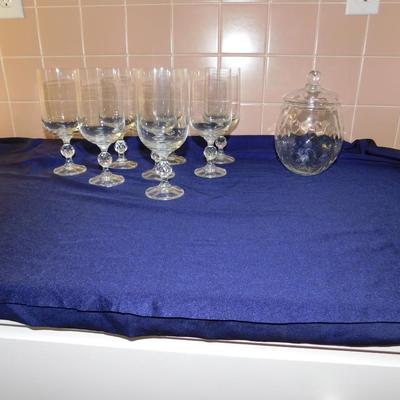LOVELY GLASS STEMWARE AND COVERED CANDY DISH