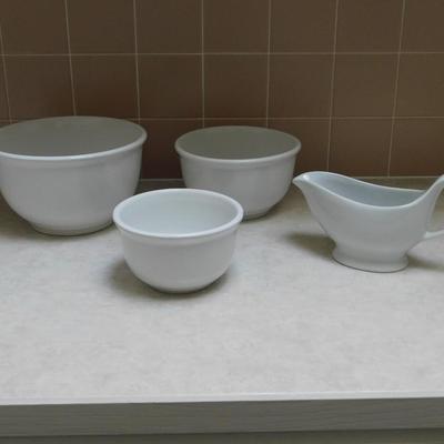 CLAY NESTING BOWLS AND GRAVY BOAT