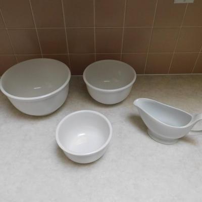 CLAY NESTING BOWLS AND GRAVY BOAT