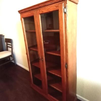 WOODEN FIVE SHELF GLASS FRONT DISPLAY CABINET