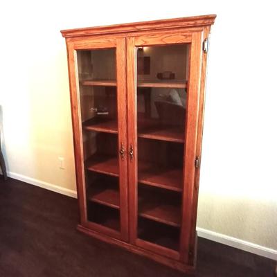 WOODEN FIVE SHELF GLASS FRONT DISPLAY CABINET
