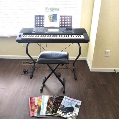 YAMAHA ELECTRIC KEYBOARD ON STAND WITH STOOL