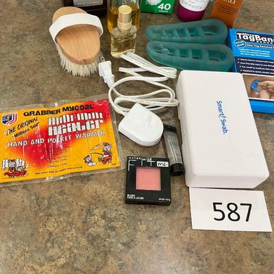 Tub of bathroom supplies