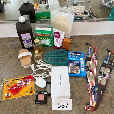 Tub of bathroom supplies