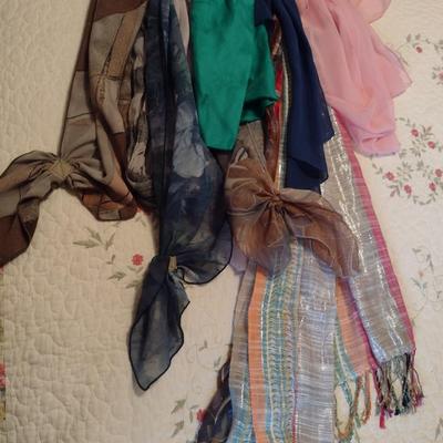 Collection of Scarves with Metal Organizer for Hanging