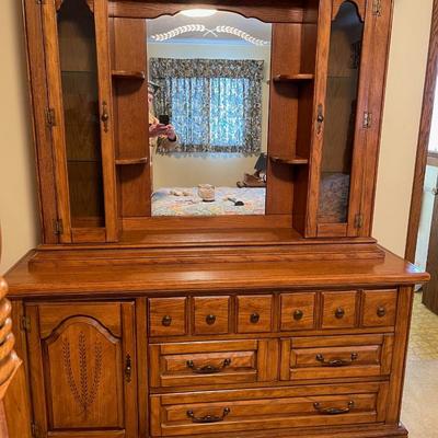Solid Wood Dresser, mirror, built-in curio cabinets