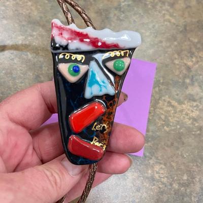 Fused Glass MCM Bolo Tie Artist Signed