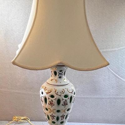 Venetian Cased Glass Lamp white over green 