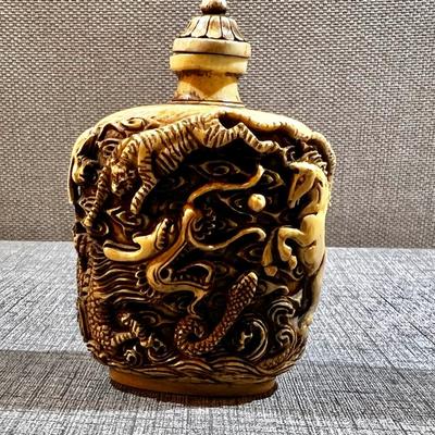 Antique Asian  Opium / Snuff Bottle Carved Bone