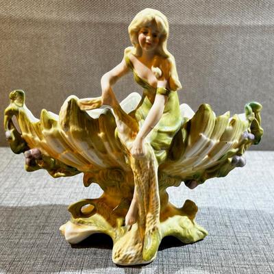 Art Nouveau Decorative Bowl/Vase Woman & Shell
