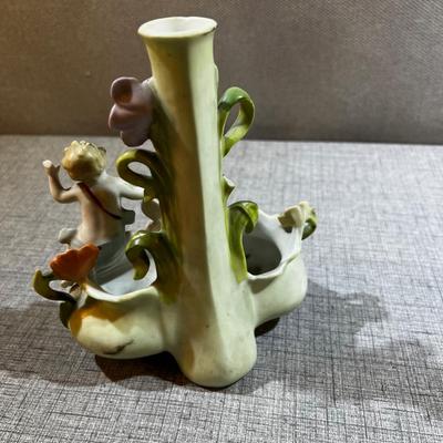 Antique Porcelain Bud Vase Cherub Putti
