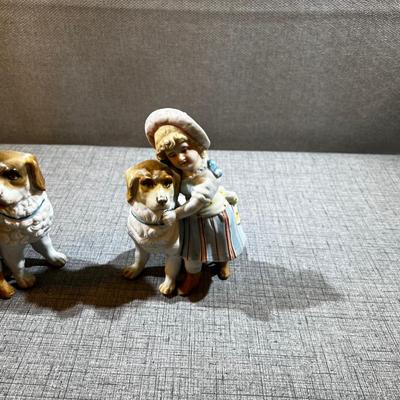 Antique German Bisque Porcelain Children With Dogs 
